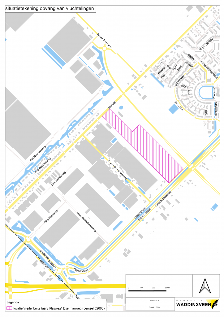 Situatietekening opvang vluchtelingen locatie Vredenburghlaan/Plasweg/IJsermanweg